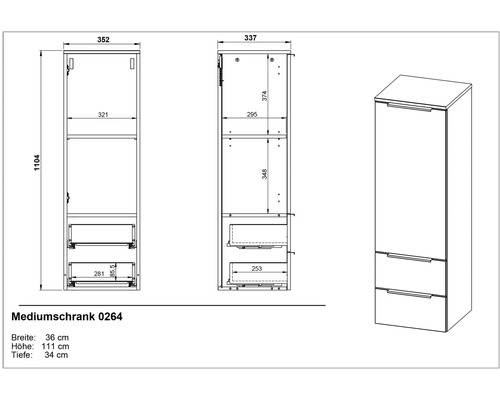 Dulap baie înalt suspendat 36x111 cm PAL gri Crandon | HORNBACH