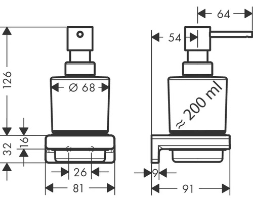 Desen tehnic al unui dozator de săpun cu dimensiuni