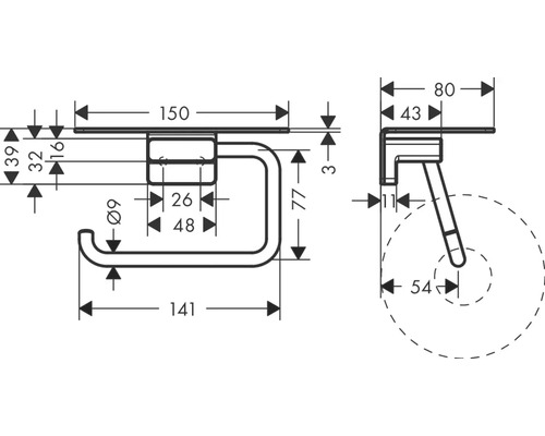 Desen tehnic al unui suport de hârtie igienică cu dimensiuni