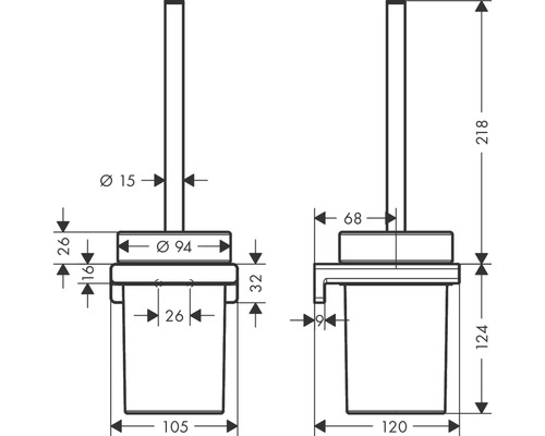 Desen tehnic al unui suport de perie WC cu dimensiuni