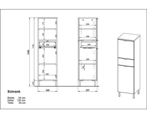 Desen tehnic al unui dulap cu dimensiuni