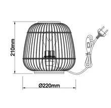 Desen tehnic al unei lămpi de masă cu dimensiunile de 210 mm înălțime și 220 mm diametru.