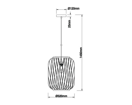 Desen tehnic al unei lămpi suspendate cu dimensiunile de 1450 mm înălțime și 320 mm diametru