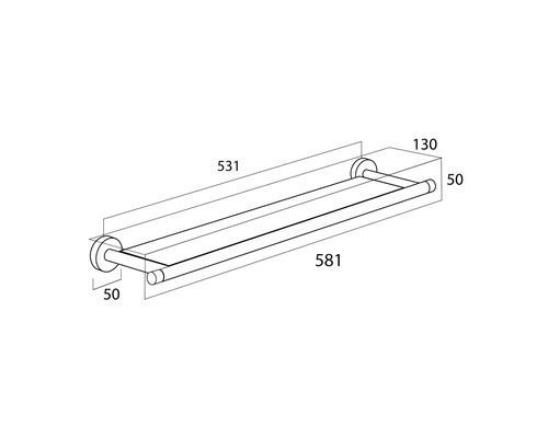 Desen tehnic al unui suport pentru prosoape cu raft și dimensiuni