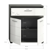 Comodă cu sertar și două uși, inclusiv dimensiuni