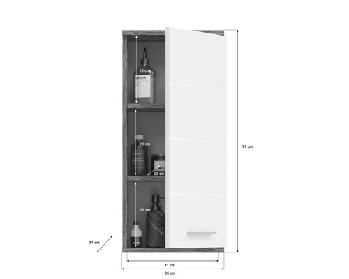 Dulap suspendat deschis cu trei rafturi și dimensiuni