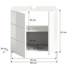 Imagine a unui dulap de baie cu dimensiunile de 57, 30, 25, 34, 55 și 60 de centimetri.