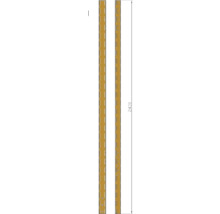 Două șipci din lemn, fiecare de 2400 mm lungime, cu decupaje și găuri pentru sisteme de rafturi