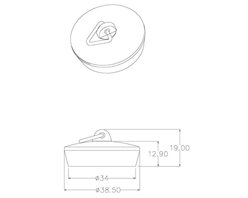 Desen tehnic al unui dop de scurgere cu dimensiuni