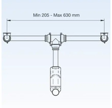 Set de scurgere cu dimensiuni de minim 205 până la maximum 630 milimetri.