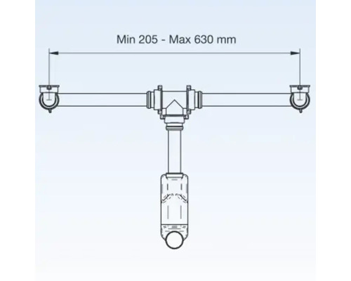 Set de scurgere cu dimensiuni de minim 205 până la maximum 630 milimetri.