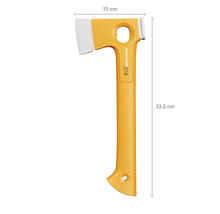 Topor Fiskars X13 cu o lungime de 33,2 cm și o lățime a capului de 13 cm.