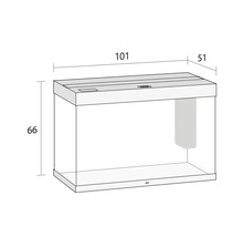 Imagine a unui acvariu cu dimensiunile: 101, 66 și 51 de centimetri.
