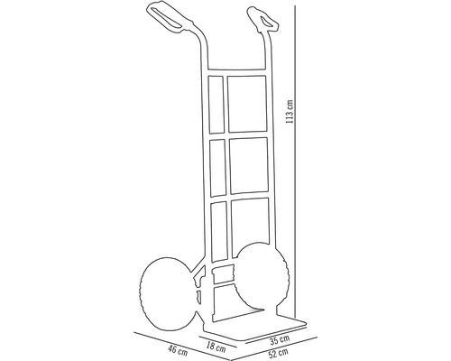 Imagine cu un cărucior de transport cu dimensiunile 113 cm înălțime, 46 cm lungime, 52 cm lățime și 35 cm adâncime