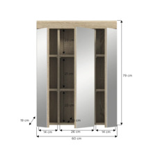 Dimensiunile unei oglinzi de baie cu uși deschise și compartimente interioare