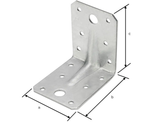 Conector unghiular metalic cu găuri pentru fixare.