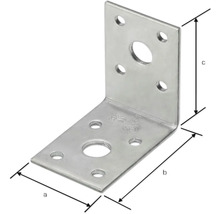 Conector unghiular din metal cu găuri și indicații de dimensiuni