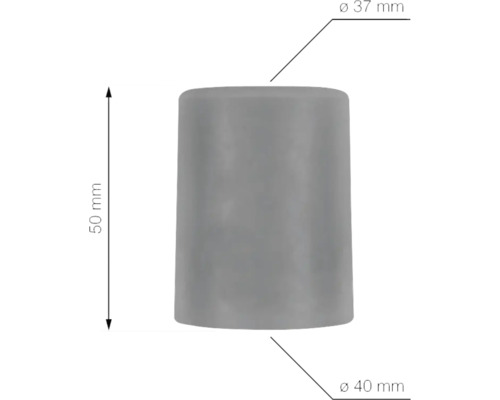 Dop de țeavă gri cu dimensiunile diametru 37 milimetri, diametru 40 milimetri și înălțime 50 milimetri