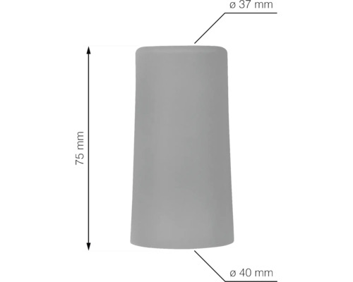 Imaginea produsului cu dimensiuni: diametrul sus 37 milimetri, diametrul jos 40 milimetri, înălțimea 75 milimetri.