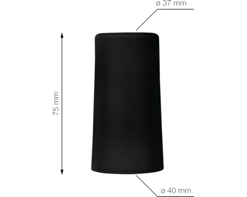 Protector negru pentru picior de mobilier, diametru sus 37 mm, diametru jos 40 mm, înălțime 75 mm