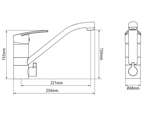 Desen cu robinet de bucătărie cu dimensiuni