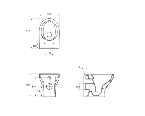 Desen tehnic al unui WC suspendat cu dimensiuni
