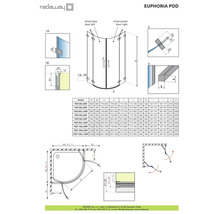Desen tehnic al cabinei de duș Radaway Euphoria PDD cu dimensiuni