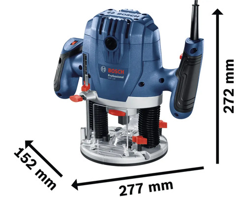 Freza verticală Bosch GKF 130 cu dimensiunile 272 mm înălțime, 152 mm lățime și 277 mm lungime