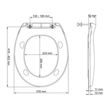 Desen tehnic al unui capac de toaletă cu dimensiuni