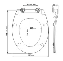 Desen tehnic al unui capac de toaletă cu dimensiuni