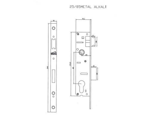 Desen tehnic al unei broaște îngropate cu indicații de dimensiuni