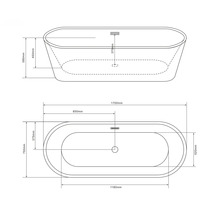 Desen tehnic al unei căzi de baie independente cu dimensiuni