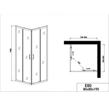 Cabină de duș pătrată Sanotechnik Elite E80SC 80 x 80 x 195 cm sistem Soft Close sticlă transparentă profil crom-thumb-4