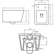 Desen tehnic al unui WC suspendat cu dimensiuni