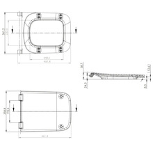 Desen tehnic al unui capac de toaletă cu indicații dimensionale