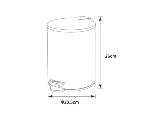 Dimensiunile unei pubele cu pedale: 26 cm înălțime și 20,5 cm diametru.