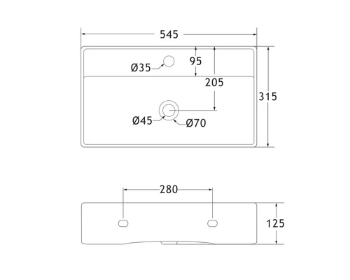 Desen tehnic al unei chiuvete cu dimensiuni