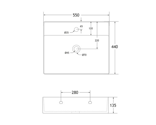 Desen tehnic al unui lavoar cu dimensiuni