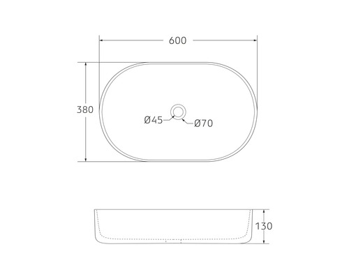 Desen tehnic al unei chiuvete de blat cu dimensiuni