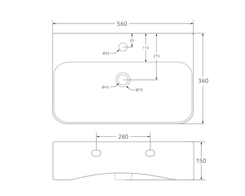 Desen tehnic al unei chiuvete cu dimensiuni