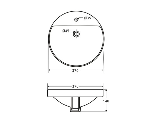 Desen tehnic chiuvetă de blat cu dimensiuni