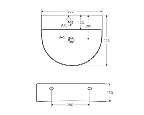 Desen tehnic al unei chiuvete cu dimensiuni