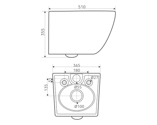 Desen tehnic al unui WC suspendat cu dimensiuni