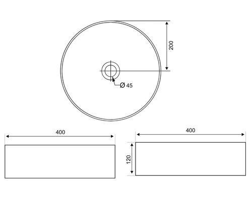 Desen tehnic al unei chiuvete cu dimensiuni