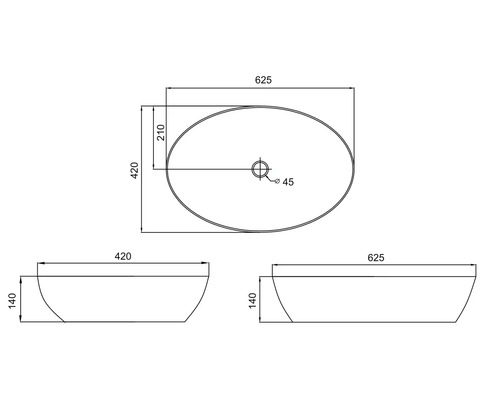 Desen tehnic al unui lavoar de blat cu dimensiuni.