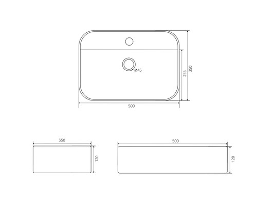 Desen tehnic al unei chiuvete cu dimensiuni