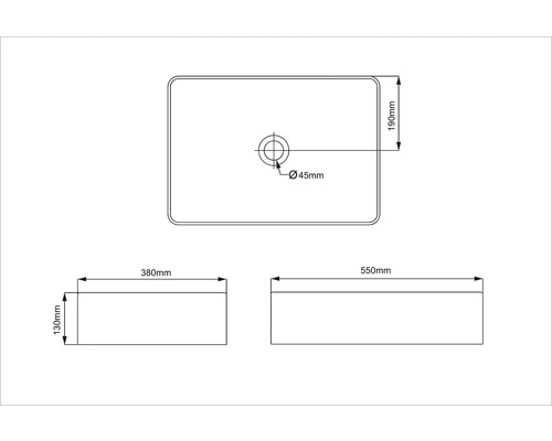 Desen tehnic al unei chiuvete de blat cu dimensiuni