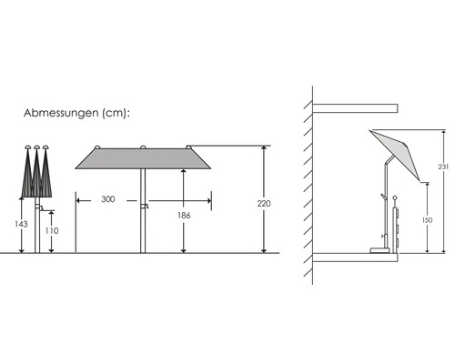 Imagine cu dimensiunile unei umbrele de soare
