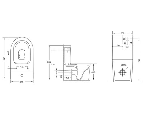 Desen tehnic al unui WC stativ cu dimensiuni