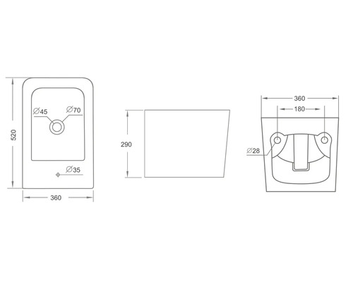 Desen tehnic al unei chiuvete cu dimensiuni
